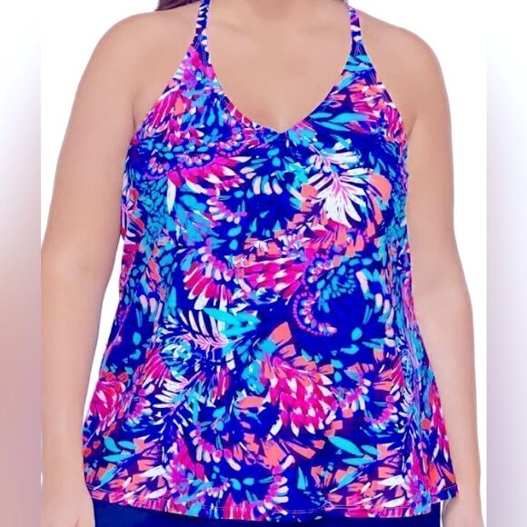 🛍️Island escape Plus Size Racer Back underwire Tankini Swim Top 22W💥 - Picture 1 of 13
